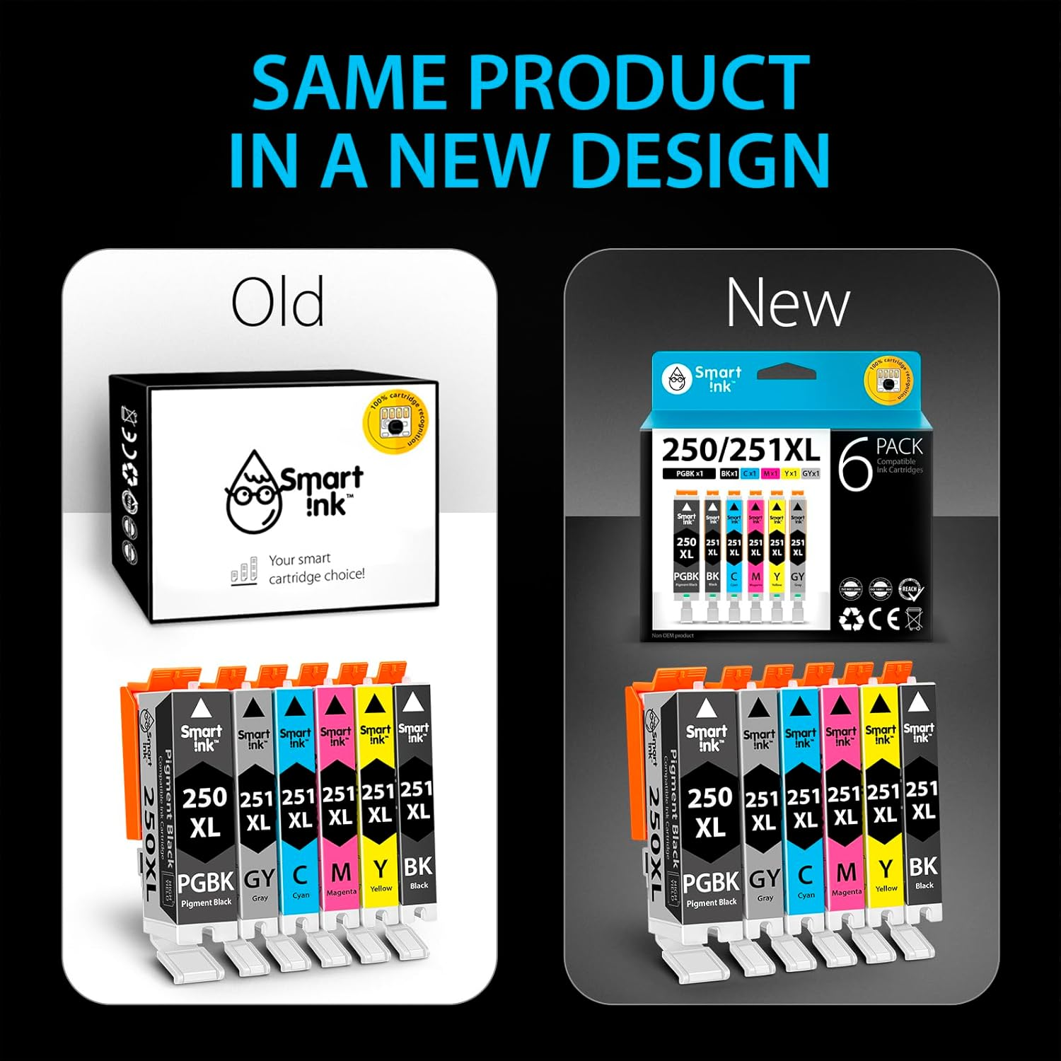 Smart Ink Compatible Ink Cartridge Replacement for Canon PIXMA CLI-251XL PGI-250XL PGI 250 CLI 251 (1PGBK & 1BK/C/M/Y/GY 6 Combo Pack) to Use with MG6320 MG7120 MG7520 Ip8720 image number 3