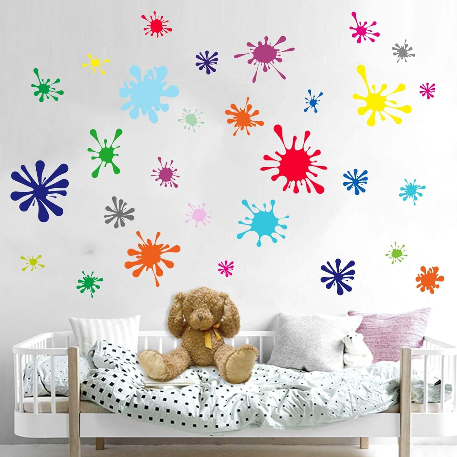 29Pcs Colorful Paint Splatter Wall Stickers - Graffiti Painting Splotches Wall Decals - Nursery Kids Baby Girls Boys Room Daycare Kindergarten Playroom Classroom Wall Decor image number 4