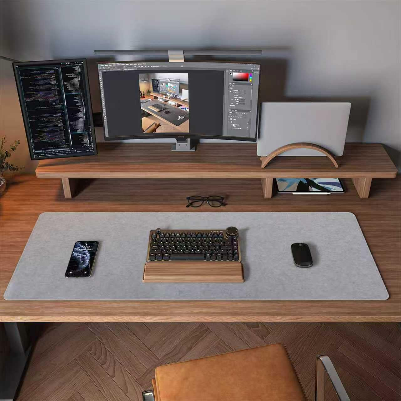 Dawntrees Felt Desk Pad,Keyboard Mat (35.5X12Inches),Large Felt Mouse Pad,Computer Desk Mat Xl,Desk Protector for Office (Light Gray) - Dark Gray image number 7