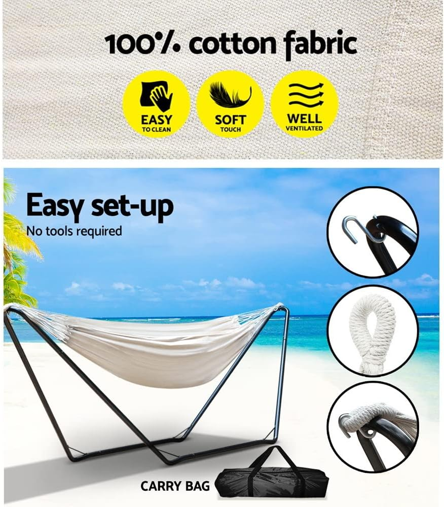 Gardeon Hammock, Single Bed Portable Camping Swing Hanging Chairs Hammocks Patio Backyard Porch Outdoor Indoor Furniture, 150Kg Capacity Handcrafted Tassels White