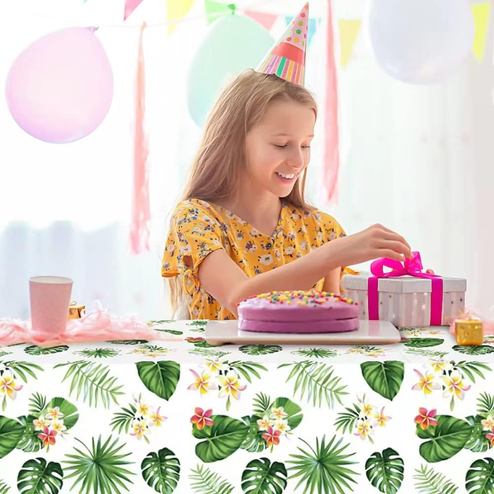 3 Pack Tropical Palm Leaves Table Cloth, Hawaiian Tablecloths for Party Decoration, Hawaii Disposable Plastic Rectangular Table Covers, Summer Beach Kids Birthday Cocktail Party Supplies image number 5