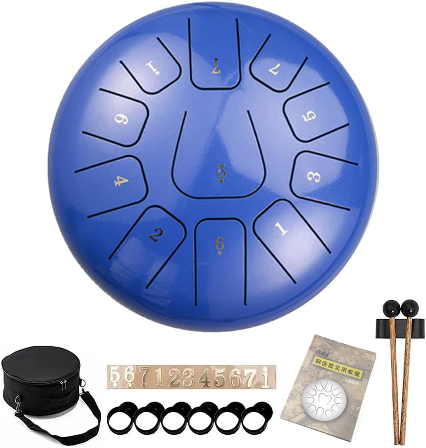 Steel Tongue Drum 10 Inches 11 Notes, Percussion Instrument for Adult Kids, Handpan Drum with Carry Bag, Music Book & Drum Mallets
