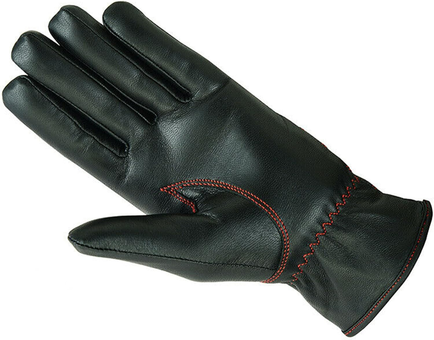 Leatherick Ladies Genuine Sheepskin Leather Gloves - Soft Liner Motorcycle Black Gloves with Red Threaded Double Stitching for Travel and Riding image number 4