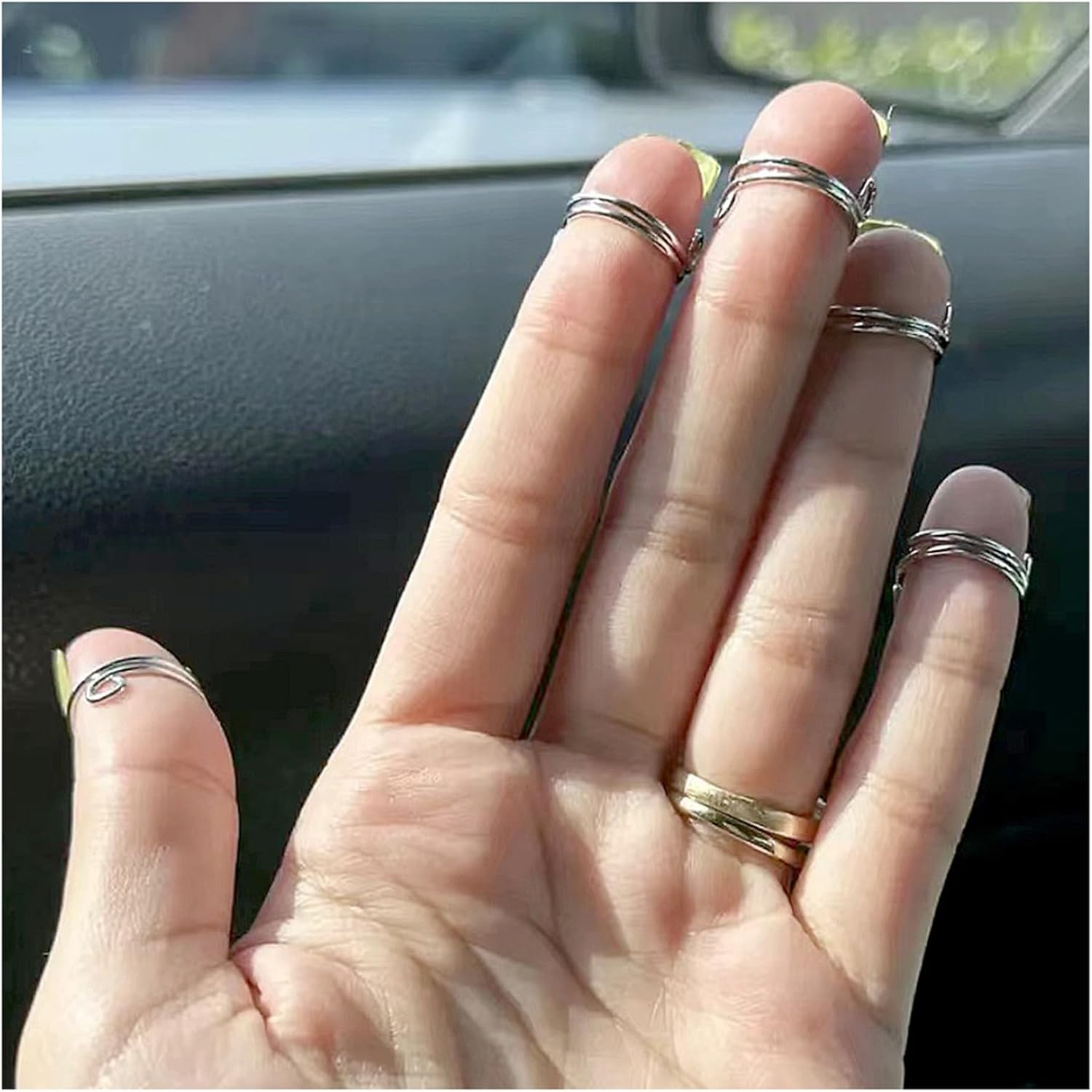 Daseeme 10PCS Nail Rings Reusable Adjustable Metal Nail Charms Removable Press on Nails No Glue for Women Nails Art DIY Decoration