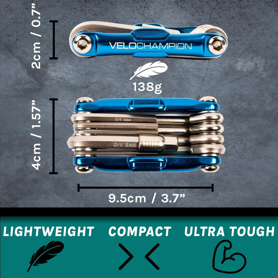 Velochampion Bike Multitool 14In1 Compact Cycling Repair Kit | Allen Keys, Spoke Wrench, Screwdriver, Tyre Lever, Bottle Opener | Portable Hardwearing Bicycle Tool + Storage Case image number 5