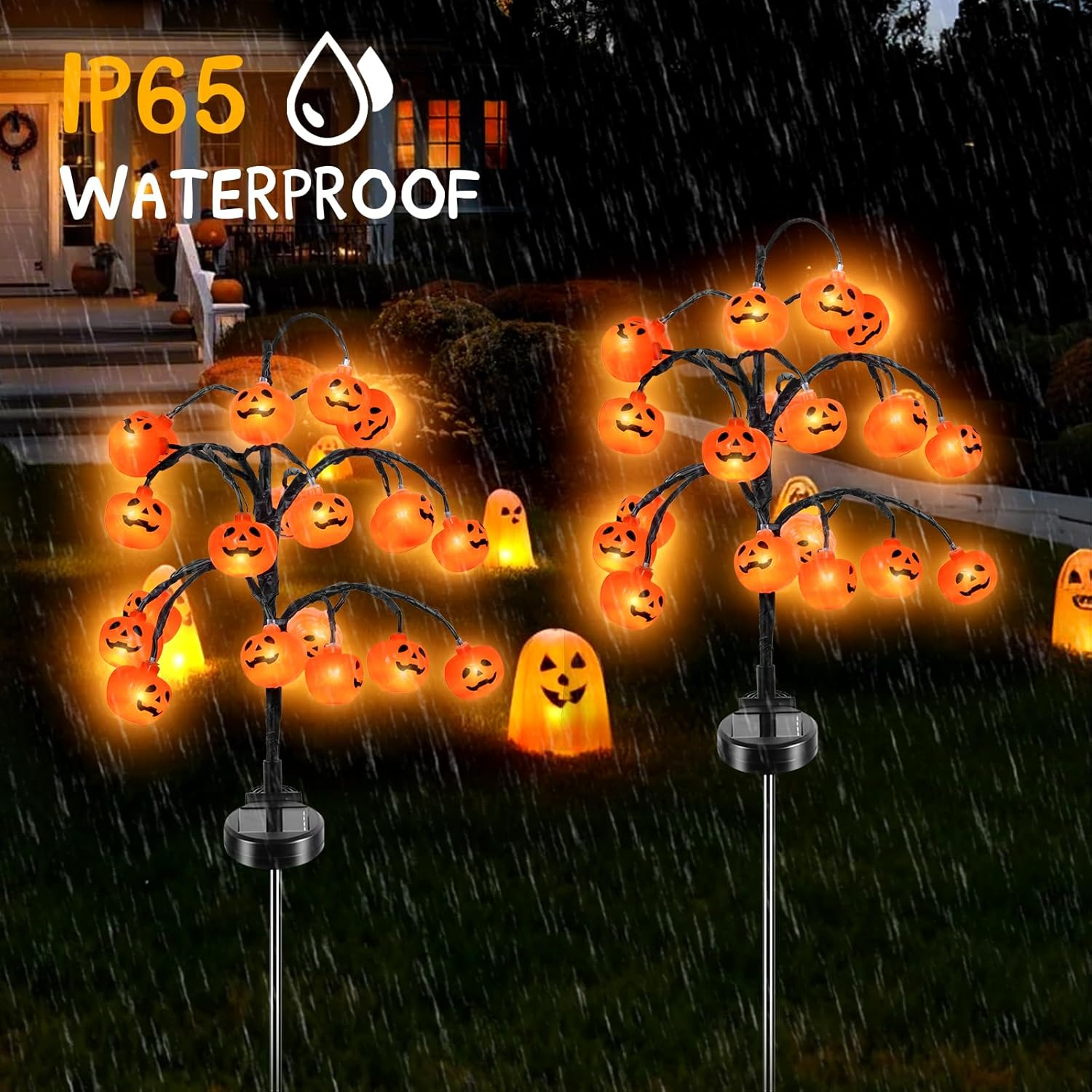 Ninonly Halloween Solar Pumpkin Lights, 2 Pack 40 LED Pumpkin for Halloween Outdoor Decoration, Waterproof Solar Garden Lights for Garden Yard Lawn Decor image number 5