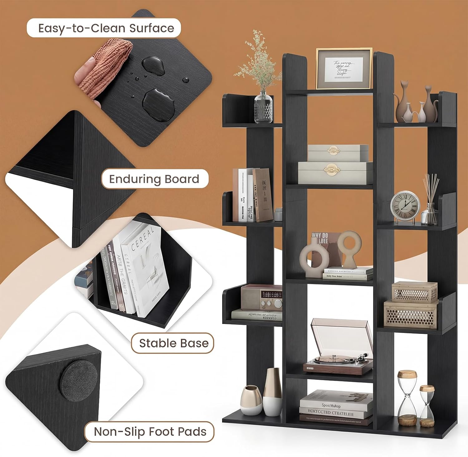 Giantex Tree Bookshelf, 141 Cm Tall Bookcase with 13 Open Shelves, Corner Books Storage Organizer, Freestanding Decorative Display Cube Shelf for Living Room, Study or Office - White image number 2