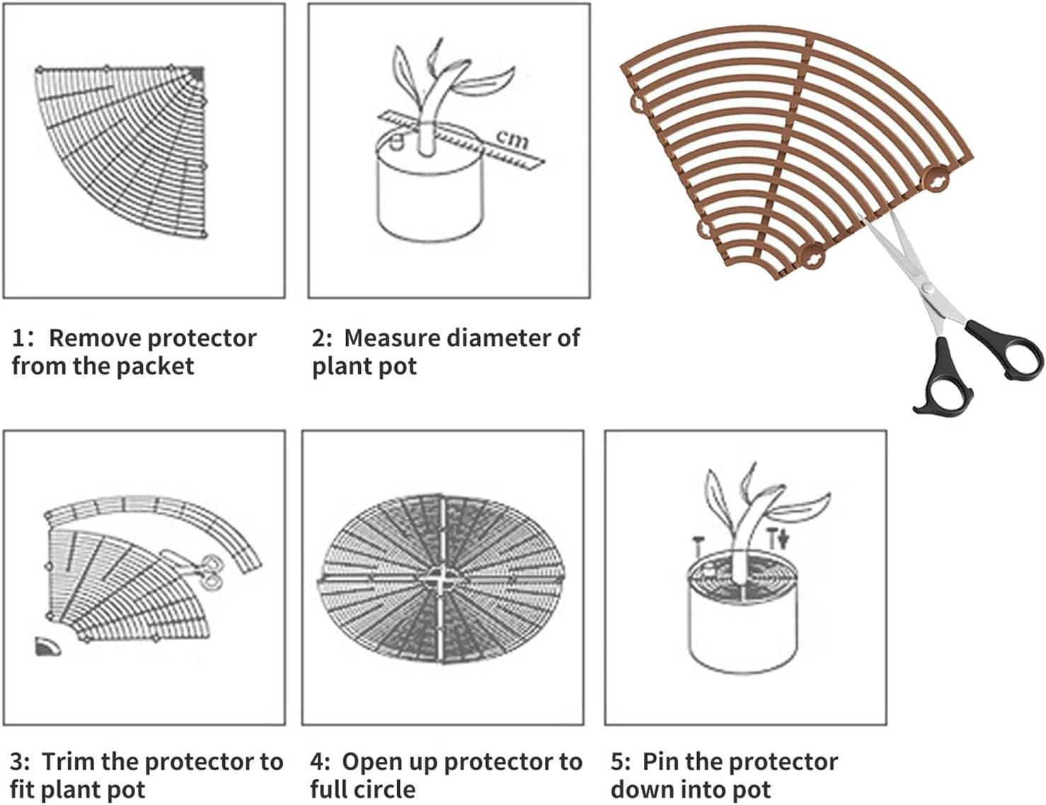 JIAYUYUARPY 2Pack Plant Pot Grid, Flower Pot Protectors, Cuttable Floor Cover Protectors with Deep Stakes, Dogs, Cats Digging Stopper, Plant Grid Pot Cover(Brown)