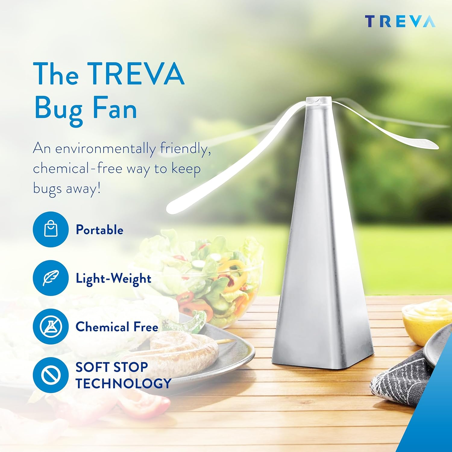 Treva Chemical Free Bug Fan, Fly Deterrent with Holographic Blades to Clear Bugs, Mosquitoes, and Flies, Battery Powered Fly Fan (2, Silver) image number 2