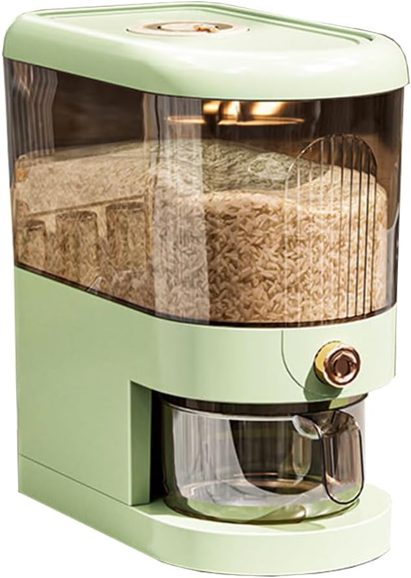 Rice Dispenser, Grain Container Storage, Measuring Cylinder with Lid, Sealed Rice Jar, Household Rice and Flour Drawer, Rice Storage Box, Grain Dispenser Barrel for Kitchen (Green, 5 KG) image number 3