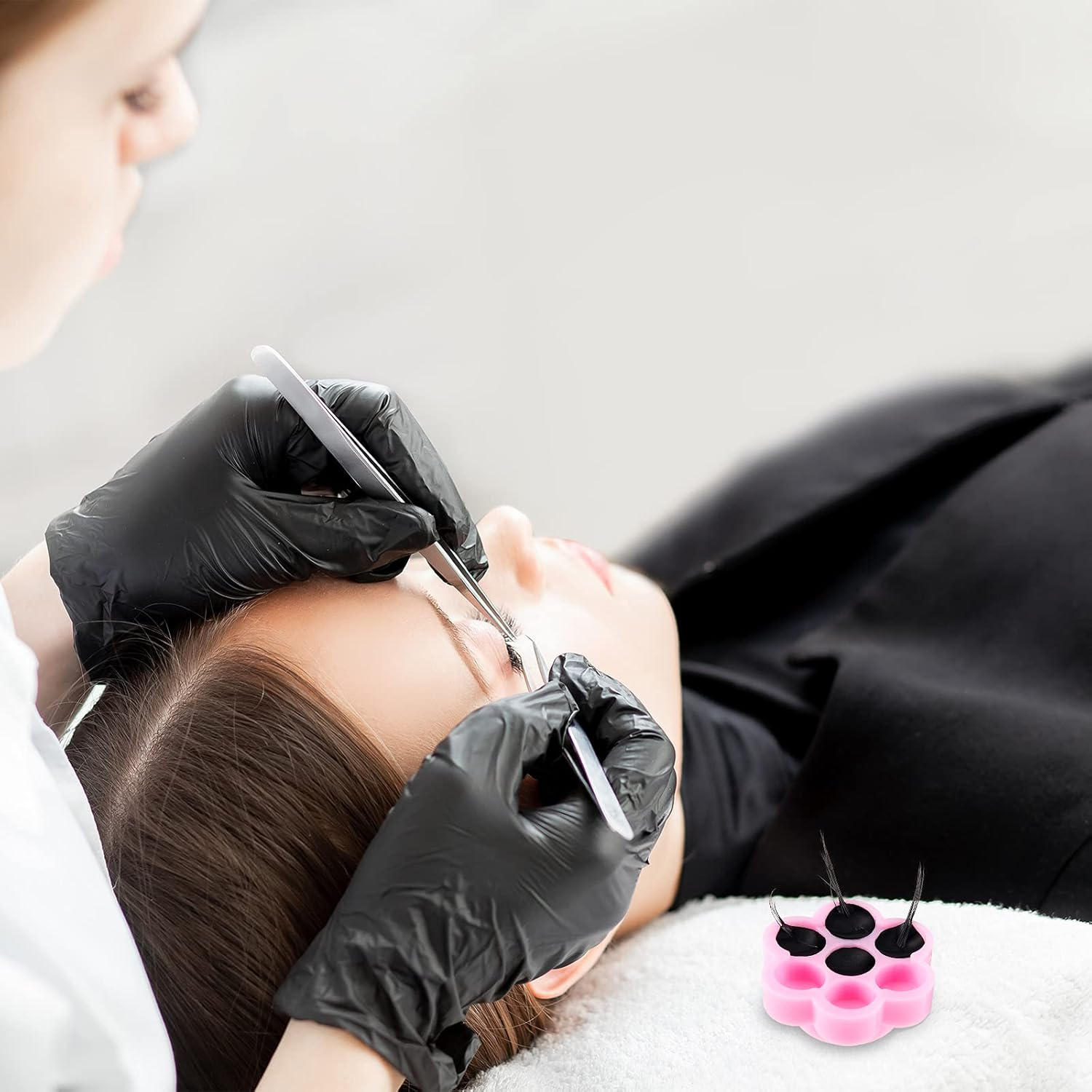 Maitys 200 Pcs Flower Glue Cup Lash Glue Holder Volume Eyelash Extension Flower Pallet Pad Easy Fan Eyelash Ring Cup Bulk for Women Girls Extension Lashing Supply Kit(Pink) image number 6