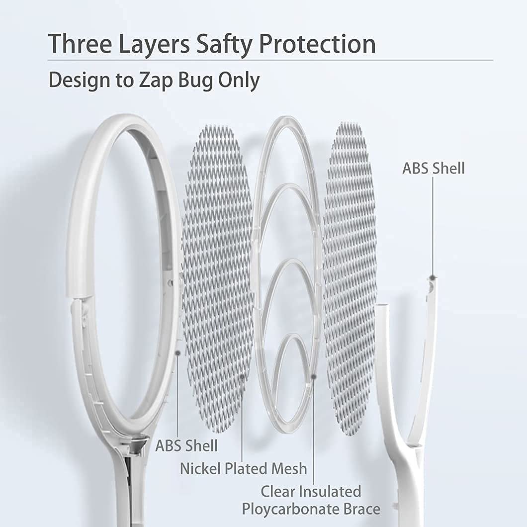 Bug Zapper, Mosquito Killer USB Rechargeable Electric Fly Swatter (White)