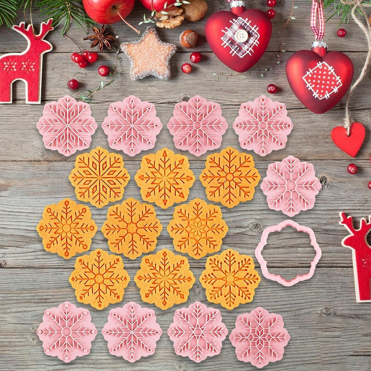 Christmas Pastry Stamper - Snowflake Thanksgiving Christmas Pastry Stamp for Biscuit Cookie,Embossing Cutters for Fondant Biscuit Baking Molds
