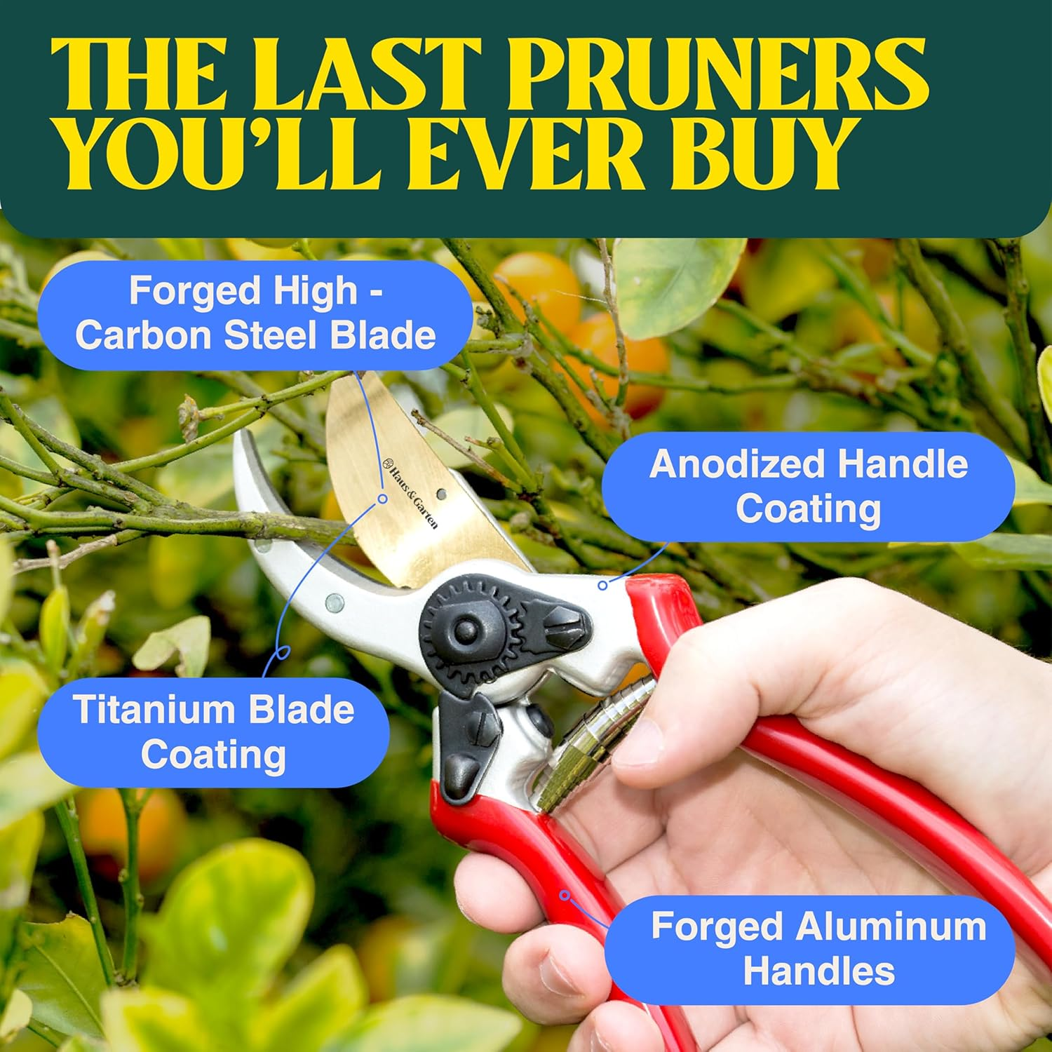 Classicpro Titanium Pruning Shears - Best Tree Trimmer Garden Shears Hand Pruner - Top Choice Bush Shrub & Hedge Clippers - Razor Sharp Bypass Secateurs Ergonomic Gardening Tool for Effortless Cuts image number 2