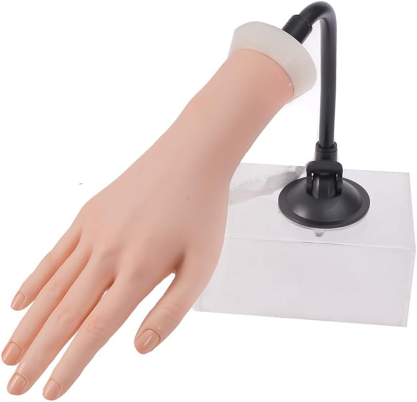 Left Practice Hand for Acrylic Nails with Holder, Mannequin Hand for Nails Practice, Flexible Bendable Fake Hand Manicure Nail Practice Hand