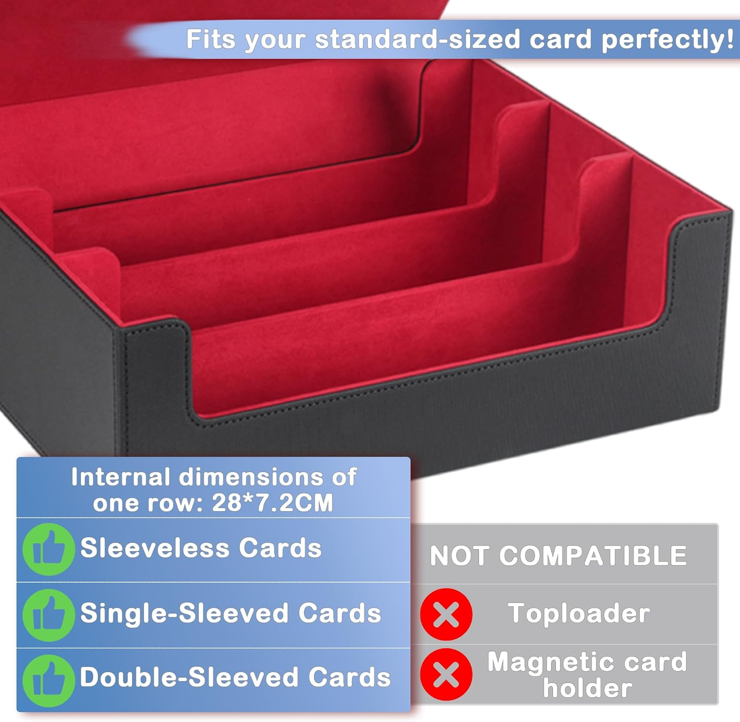 Card Deck Case for Trading Cards 1800+, Card Deck Storage Box, Leather Magnetic Closure Commander Storage Box, Fit for Yugioh, MTG, TCG and Sport Cards (Black Red) image number 4