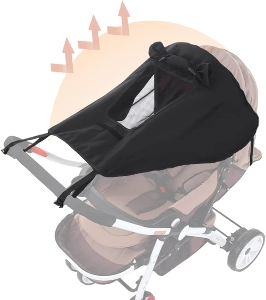 Upf50+Universal Buggy Pram Sunshade Waterproof Baby Strollers Sun Cover with Viewing Window Foldable Adjustable Toddler Pram Window Pushchairs Sun Visor Anti-Uv Umbrella Canopy