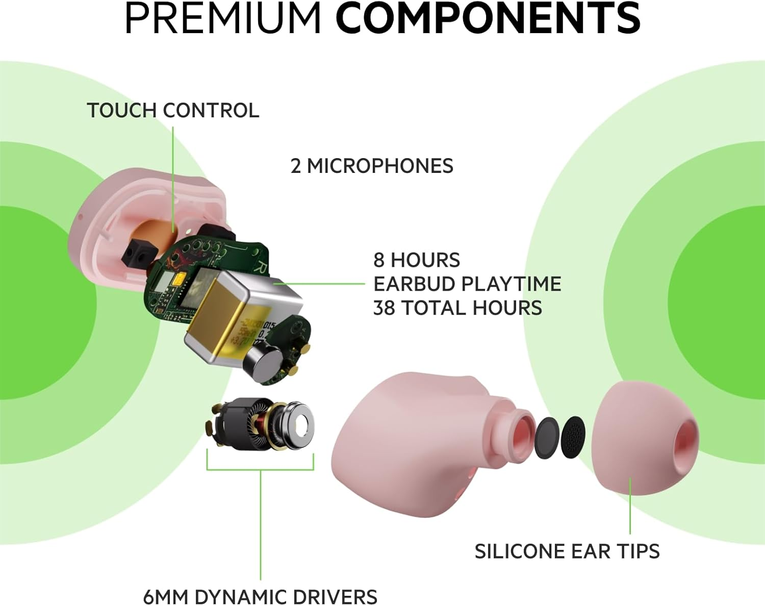 Belkin SOUNDFORM Play True Wireless Earbuds, Wireless Earphones with 3 EQ Presets, IPX5 Sweat and Water Resistant, 38 Hours Play Time for Iphone, Galaxy, Pixel and More, Pink, Small