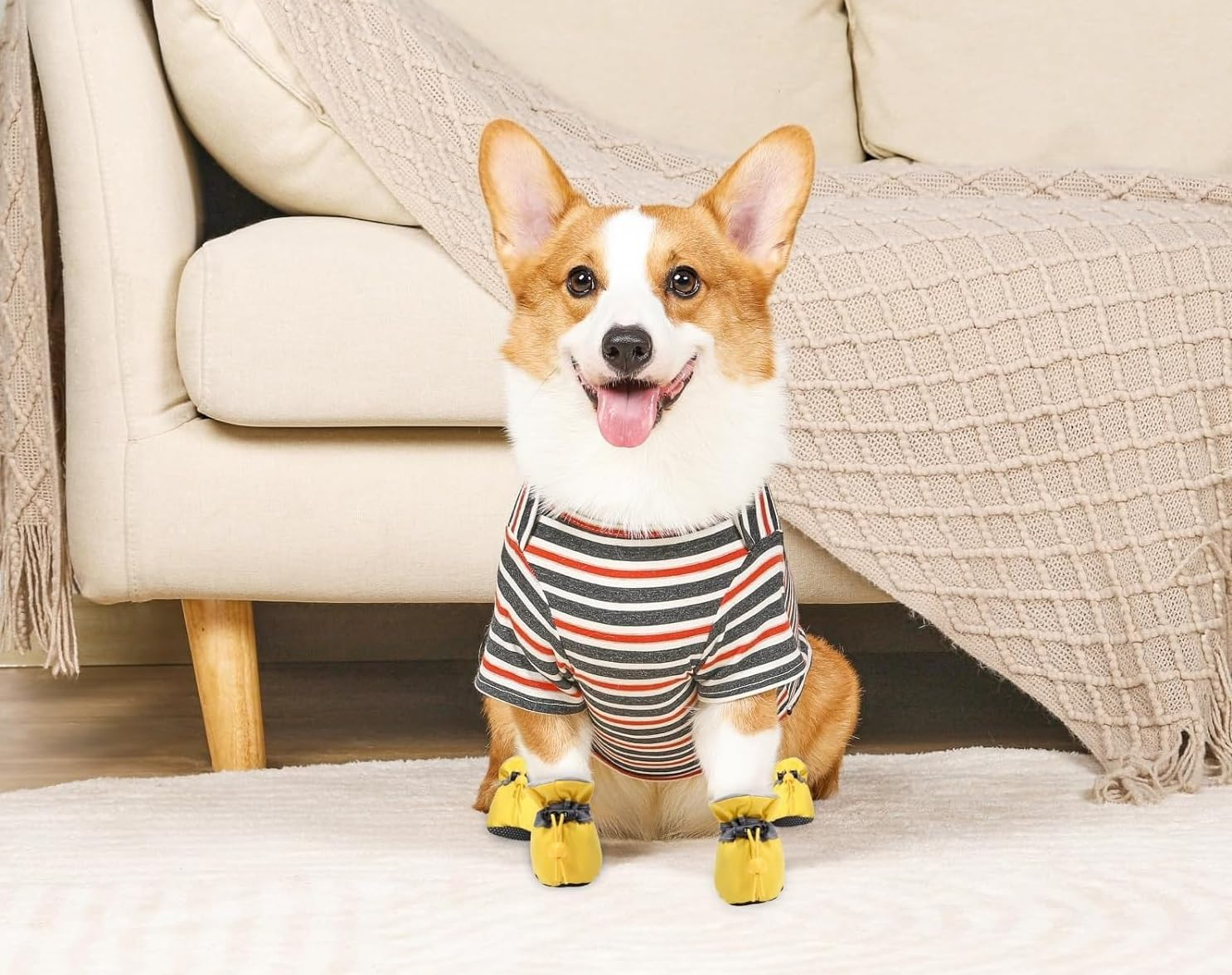 Dog Boots Paw Protector, Anti-Slip Winter Dog Shoes with Reflective Straps for Small Medium Large Dogs 4PCS (Yellow, 2) image number 5