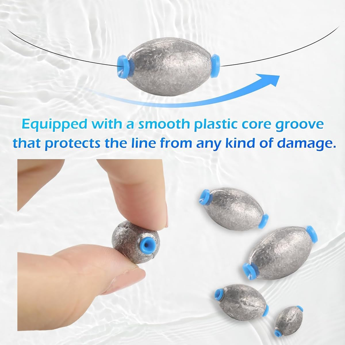 AIMALL 35 PCS Egg-Shaped Plastic Lead Pendant - 1.2Mm Aperture, Smooth Core Groove, Quick Sink Design, Durable Fishing Gear for Sea Rod and Raft Fishing image number 5