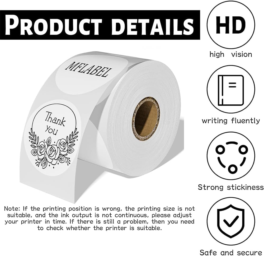 1.5 Inches Circle Thermal Sticker Labels - 500 PCS Self-Adhesive round Direct Thermal Printer Labels for Name Tag, Address, Logo Design, Shipping, DIY Design, QR Code image number 6