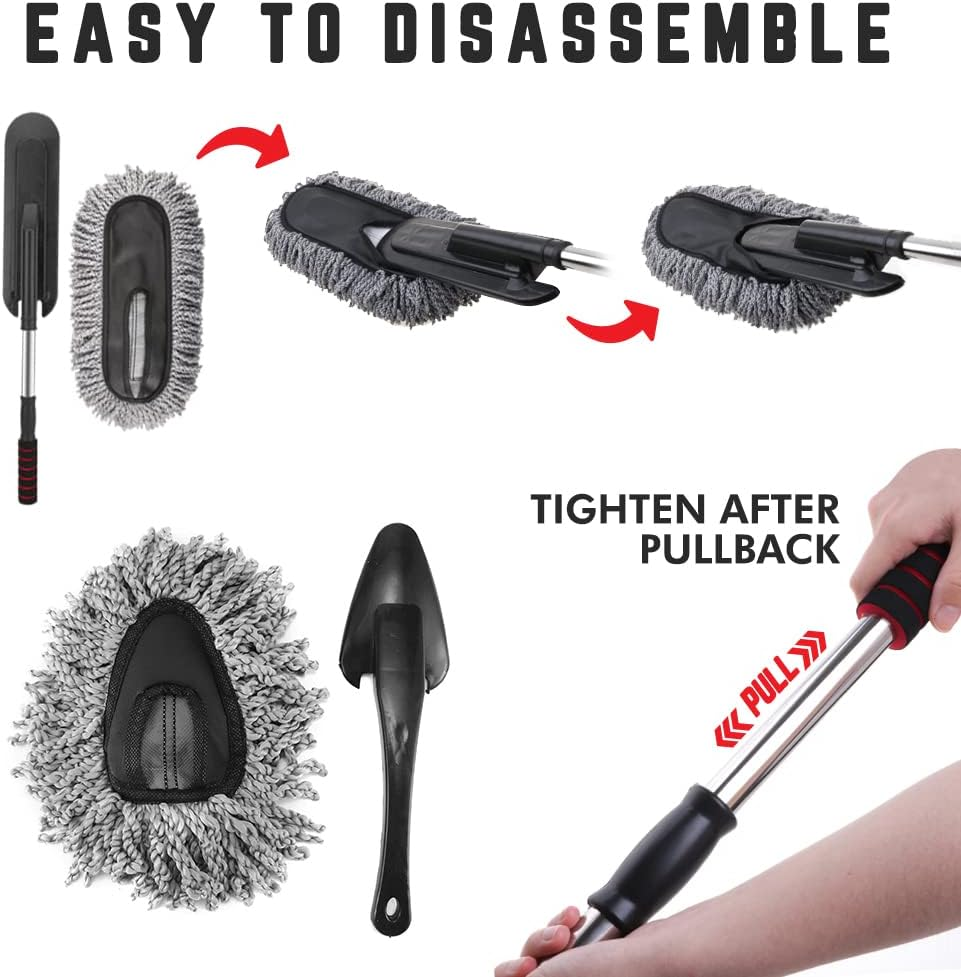 2 Pcs Microfiber Multipurpose 15.7 Inch Car Duster for Vehicle Interior Exterior with Stainless Steel Retractable Comfortable Handle to Trap Dust and Pollen for Car Bike RV Boats or Home Grey image number 2