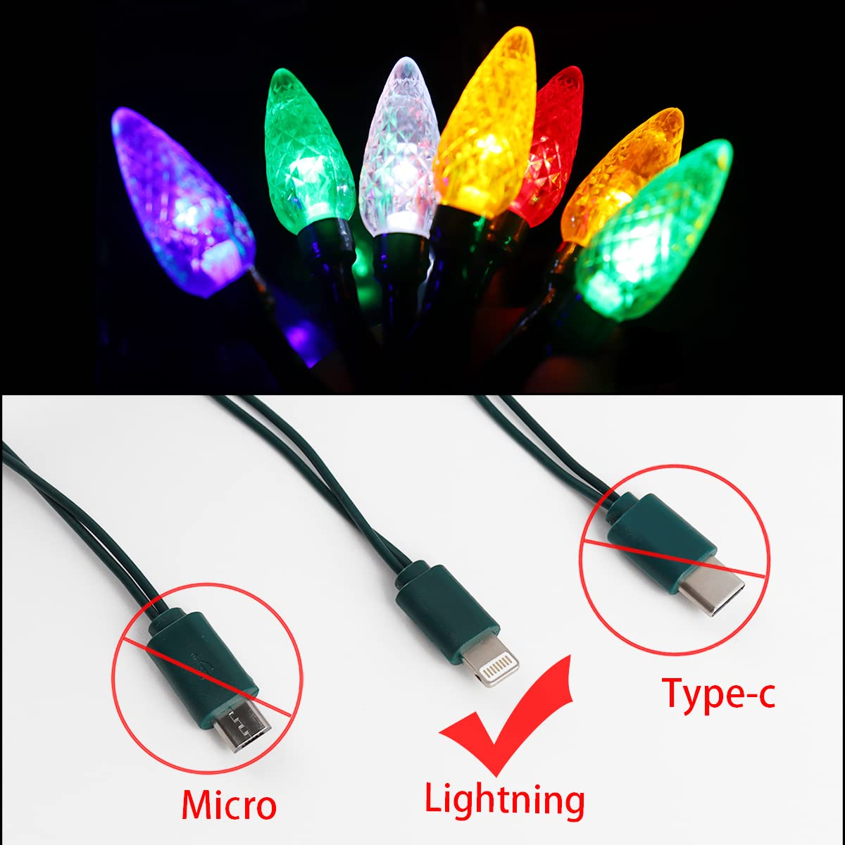 USB Christmas Light Phone Charger Cord USB and Bulb Charging Cable 50Inch 10LED Bulb Compatible with Phone 8 8Plus X XR XS XS Max 11Pro Max Etc (1PCS) image number 6