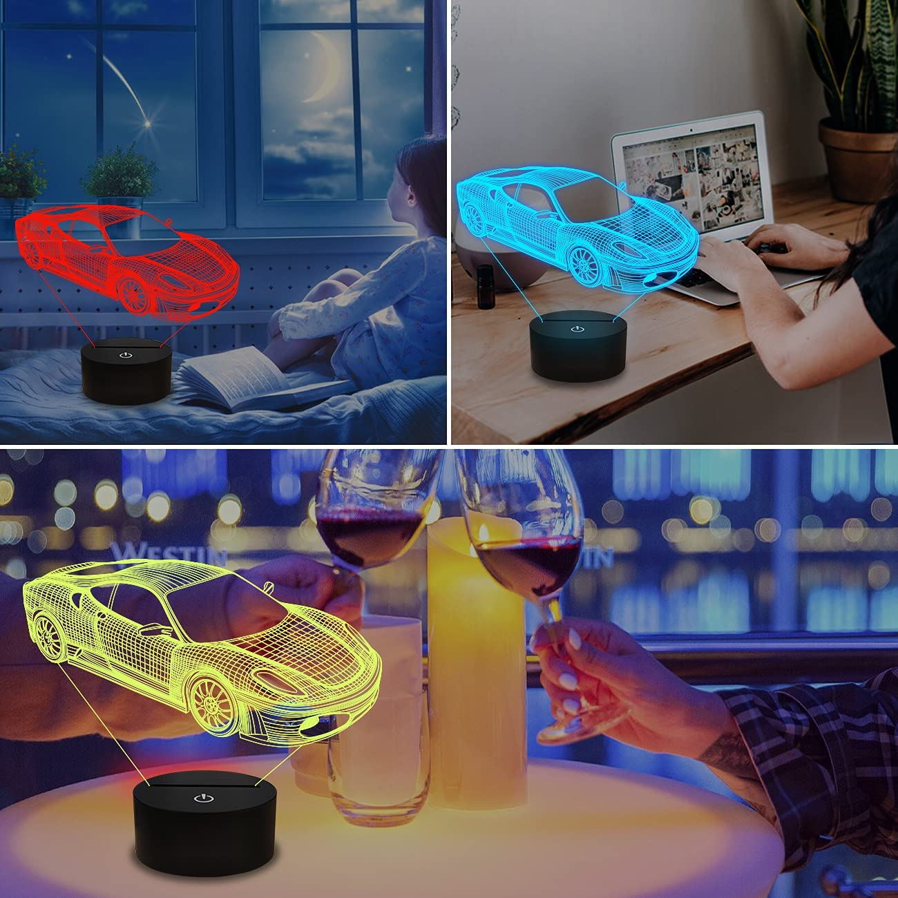 Car 3D Night Light for Kid, Sports Racing Illusion Bedside Lamp 16 Color Changing with Remote Control Dim Bedroom Decor Best Creative Birthday Men Boy Friend