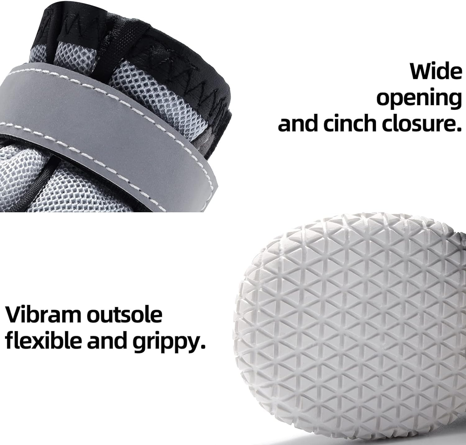 Dog Boots, Breathable Dog Shoes, Dog Booties with Reflective Rugged Anti-Slip Sole and Skid-Proof, Puppy Outdoor Paw Protectors with Rubber Soles for Hiking and Running (Grey, 1#) image number 5