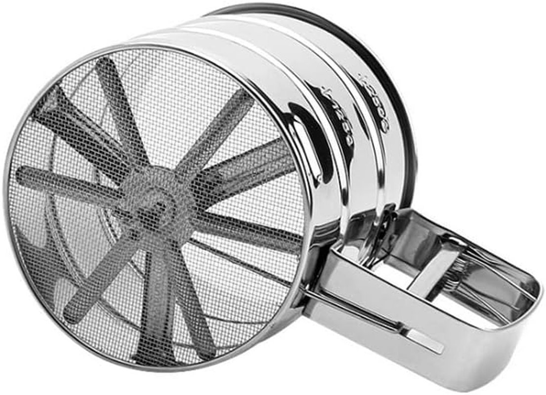 AIMALL Stainless Steel Mesh Flour Sifter, 6.10 X 3.74 Inches, Mechanical Baking Icing Sieve Strainer Cup, Sugar Shaker for Baking, Easy-To-Clean Sifter for Flour, Sugar, and Powdered Ingredients