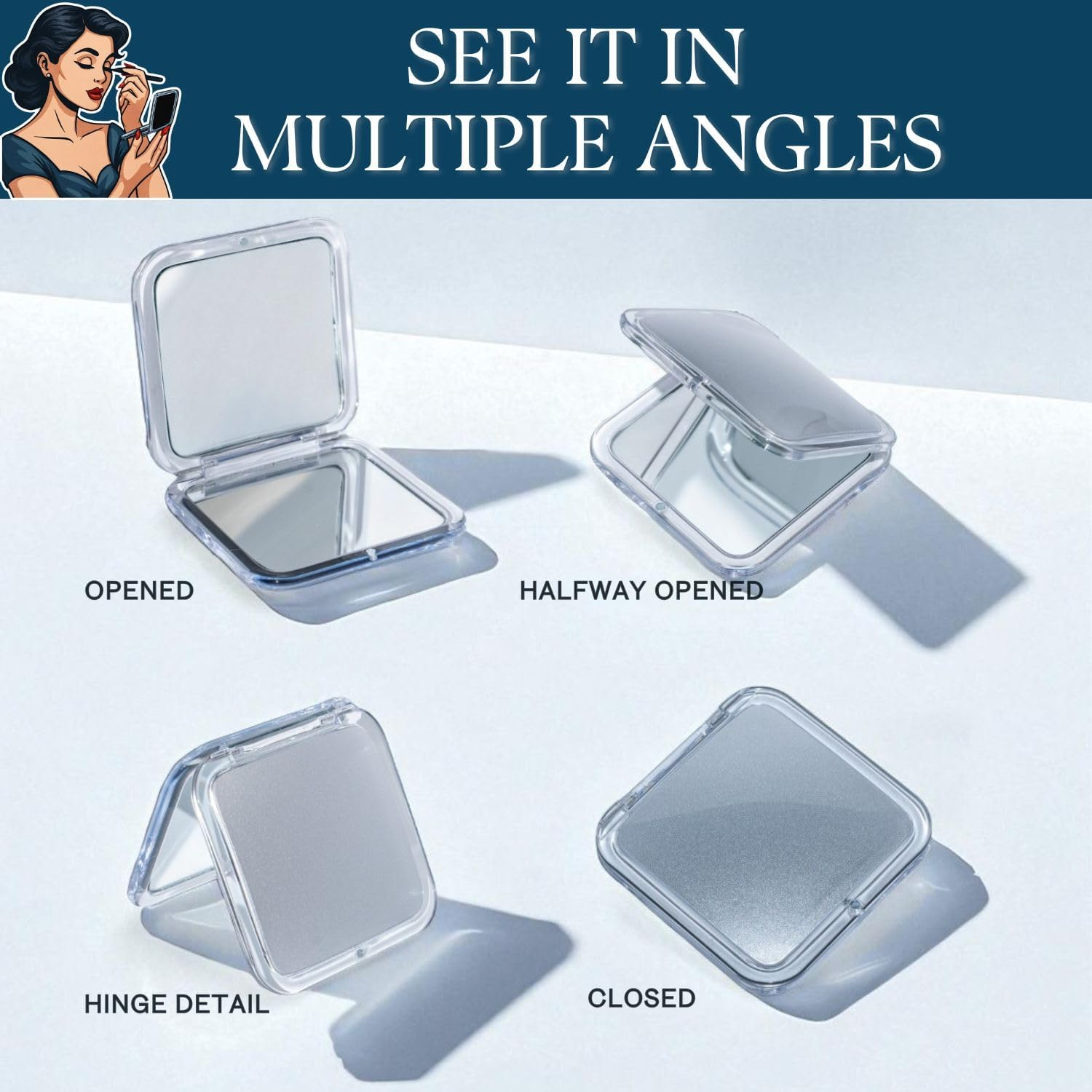 Folding Travel Mirror with 15X Magnification - Small Mirror for Travel Makeup - 3.3" Mini Square Folding Cosmetic Mirror (Silver) image number 2