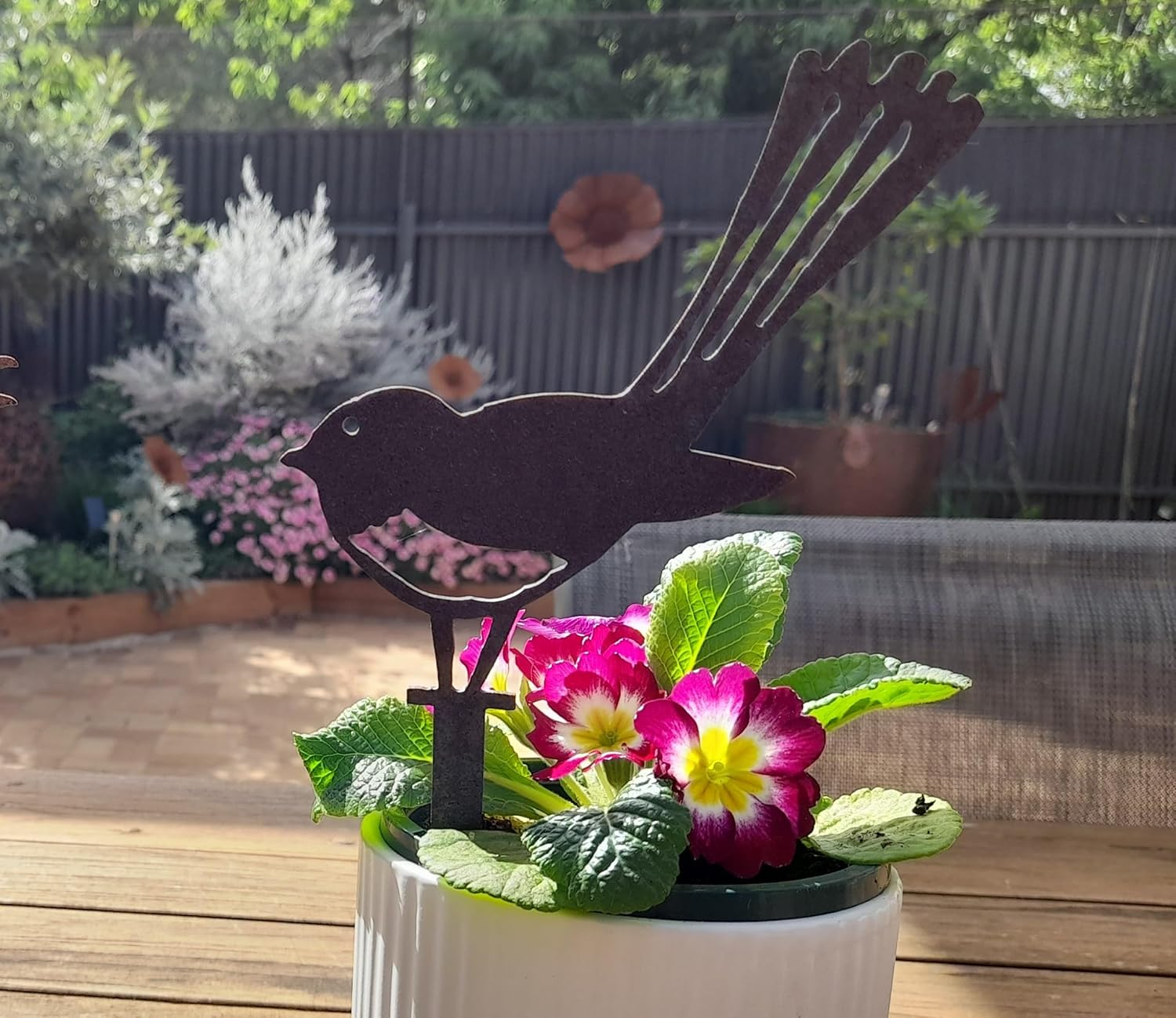Wagtail Pot Decoration - Australian Made Rusted Metal Garden Art image number 6
