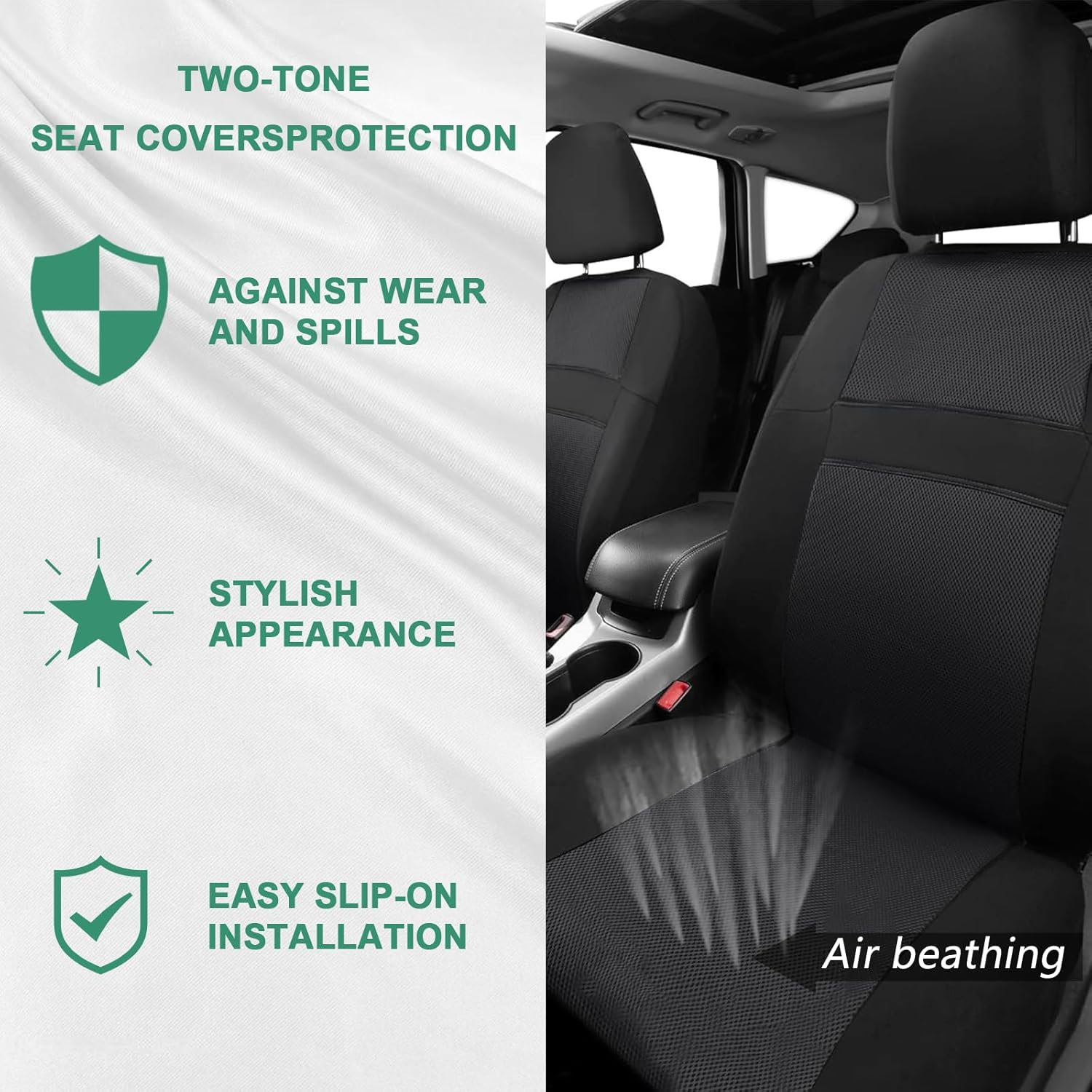 Car Seat Cover Full Set for Women with Waterproof Floor Mats,3D Air Mesh Car Seat Cover with 5Mm Composite Sponge Inside,Universal Fluffy Steering Wheel Cover, Accessories Full(Black) - Black image number 6