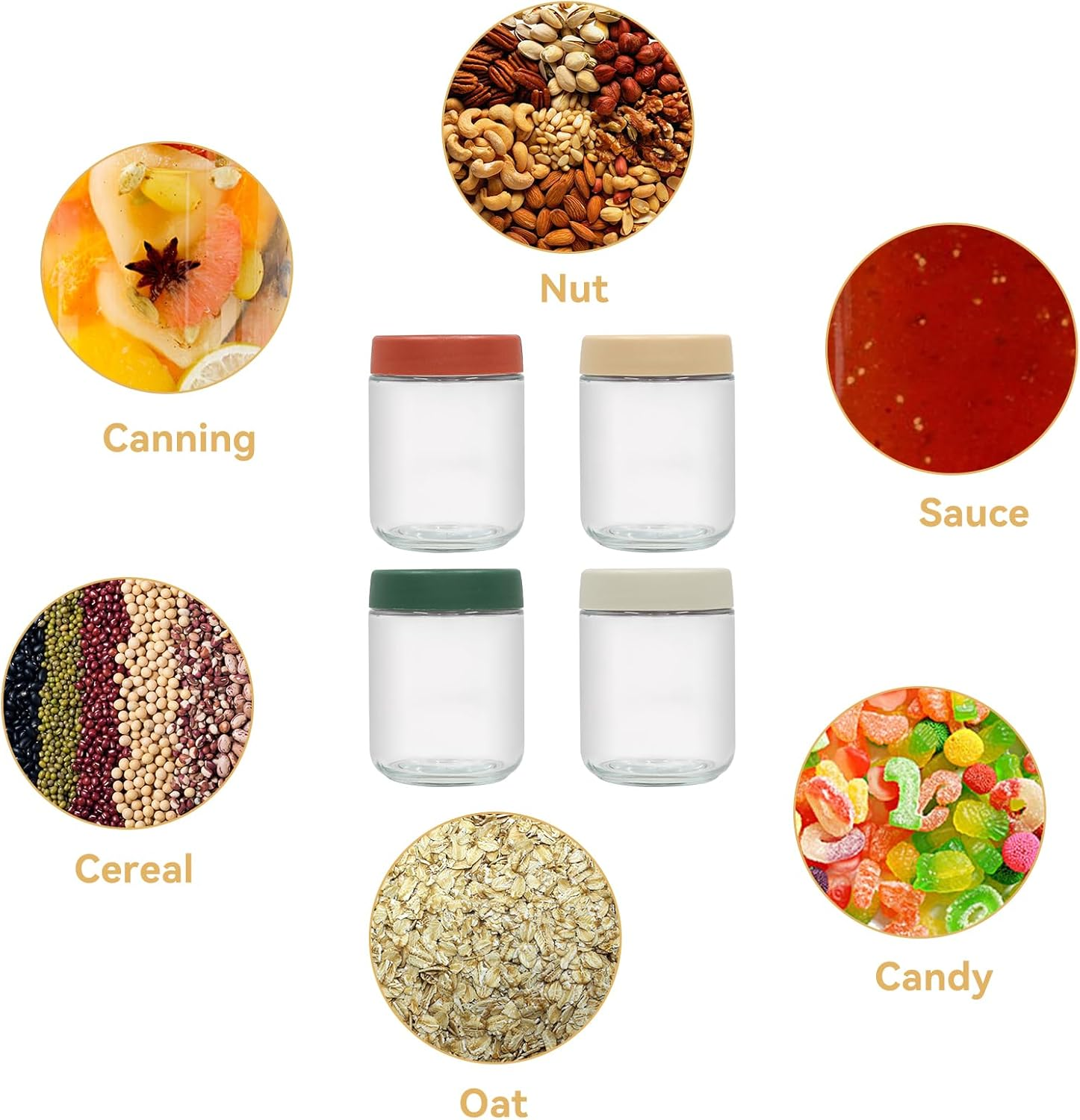 4-Pack Overnight Oats Containers with Lids, 15.2 OZ Glass Jar with Screw Lid, Wide Mouth Airlight Jar Overnight Oats Jars for Fruit, Salad,Spice, Candy, Jam, Seasoning, Meal Prep Containers image number 1