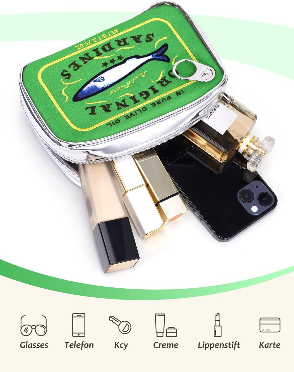 Cessfle Canned Sardines Makeup Bag, Creative Cute Makeup Bag Canned Fish Cosmetic Bag Coquette Cosmetic Pouch Aesthetic Toiletry Bag for Women Girls, Green - Blue Mix Pink image number 7