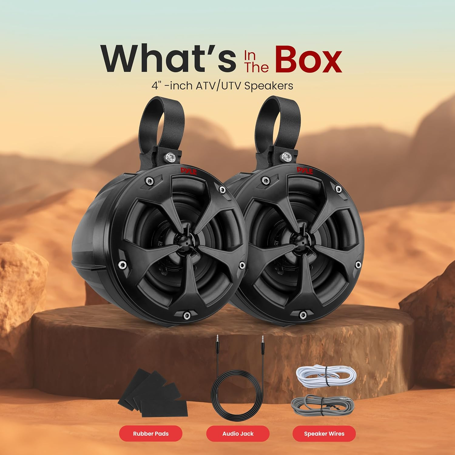 Pyle 2-Way Dual Waterproof Off-Road Speakers - 4 Inch 800 Watt Marine Grade Wakeboard Tower Speakers System, Full Range Outdoor Audio Stereo Speaker for ATV, UTV, Quad, Jeep, Boat - PLUTV41BK (Black) image number 6