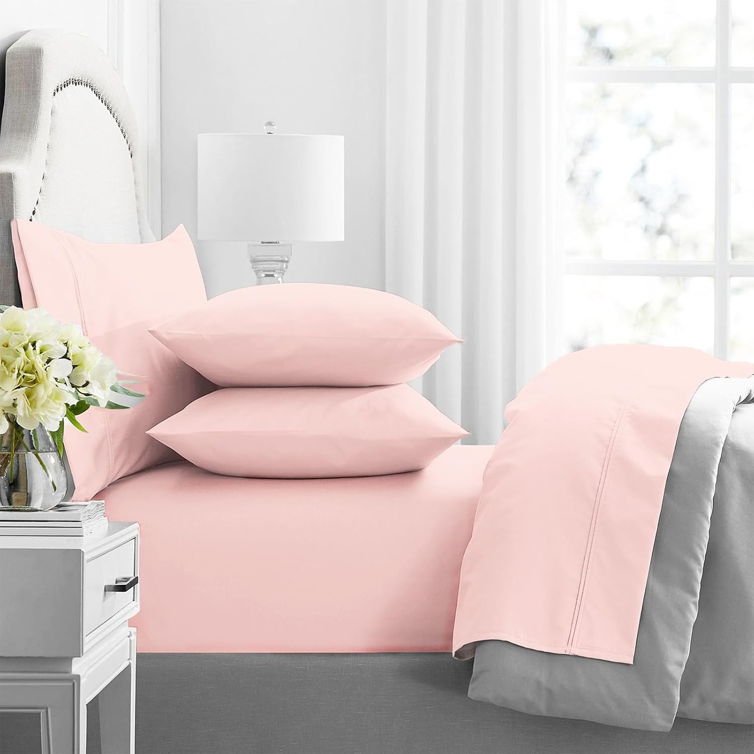 Renee Taylor Premium 1000 Thread Count Egyptian Cotton Bed Sheet Set, Mega Queen, Graphite