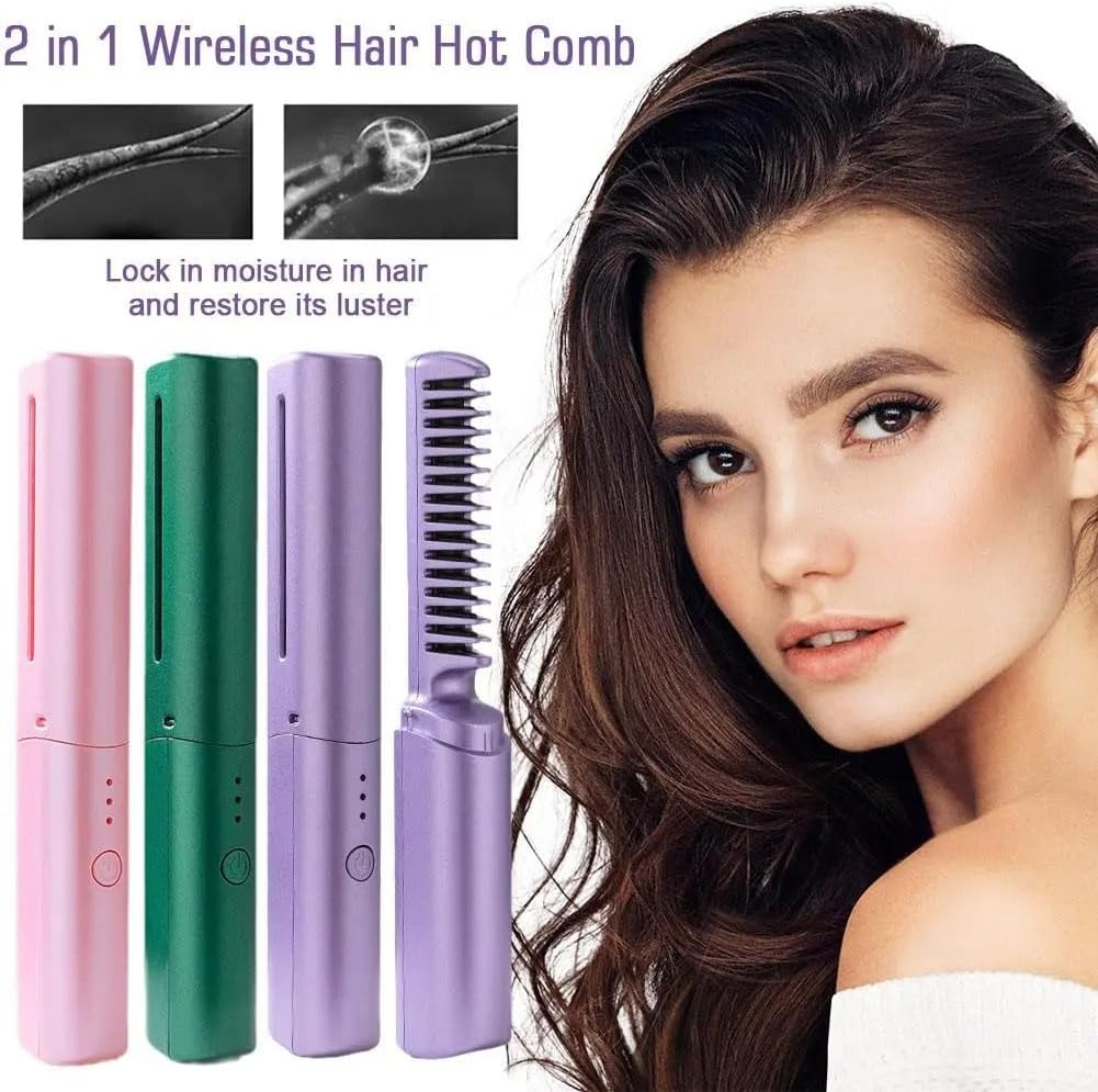 VENEKA 2In1 Wireless Professional Hair Straightener Curler Comb Fast Heating Negative Ion Straightening Curling Styling Tools-B image number 6