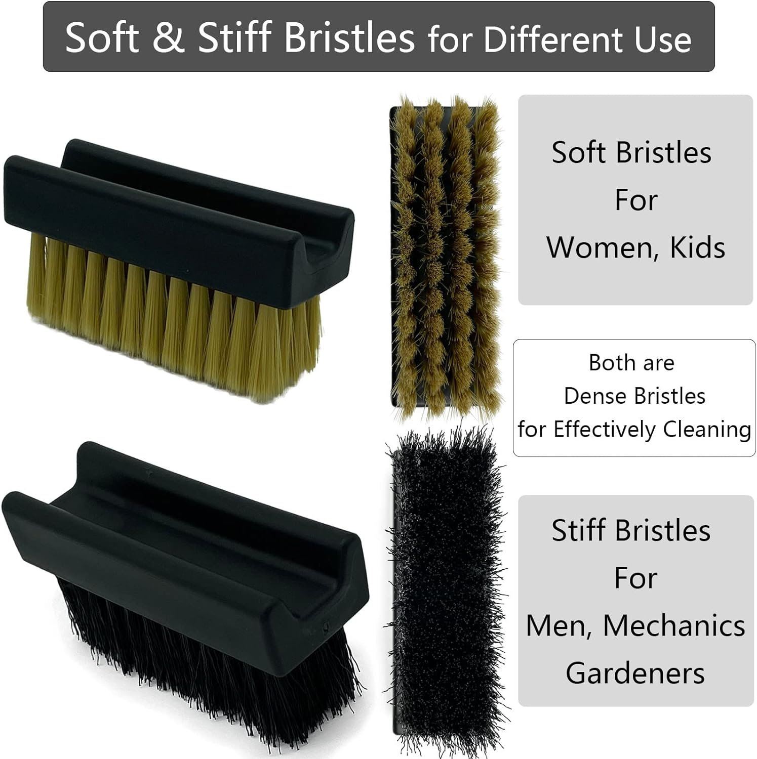 Hand Nail Brush Scrub Cleaning Brushes, 1 Stiff Bristles Heavy Duty Scrubbing Brushes for Tough Grimes, 1 Super Soft Bristles Clean Brushes for Women Child Fingers Fingernails Foot, 2 Pack