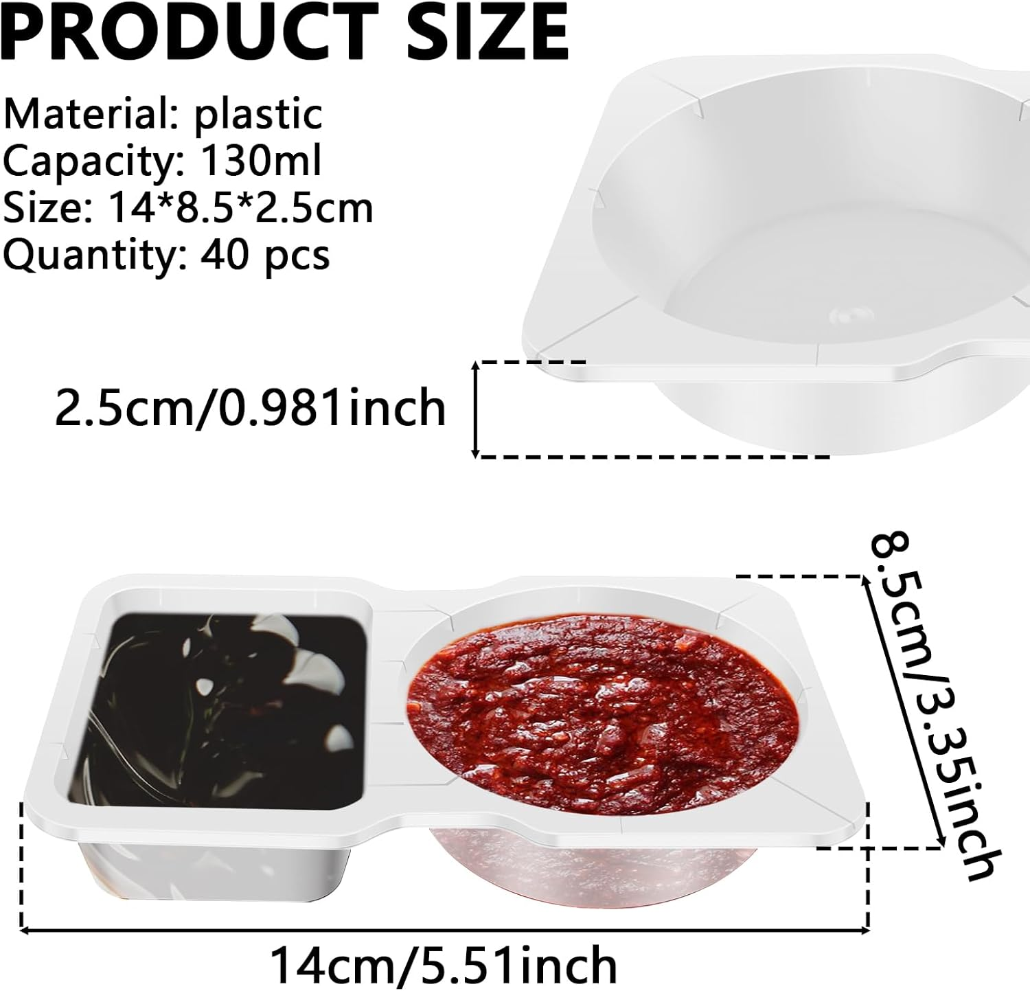 40PCS Double Compartment Condiment Container with Lids, Leak-Proof Compartment Snack Containers, 2 Compartment Snack and Dip Container Reusable Double Condiment Containers image number 6