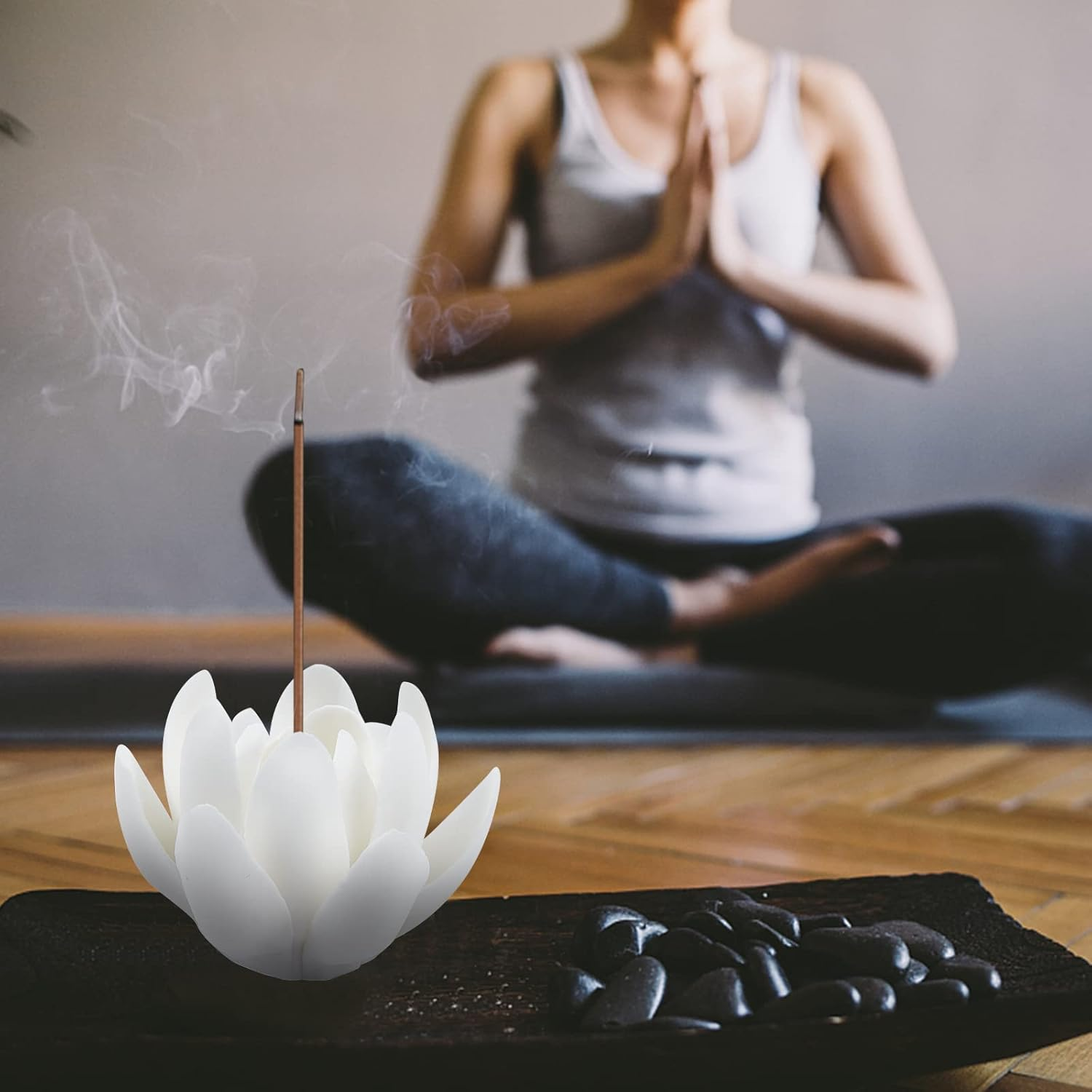 GORGECRAFT White Lotus Incense Holder Ceramic Incense Burner Flower Stick for Yoga Studio Living Room Home Decor(2.1 Inch)