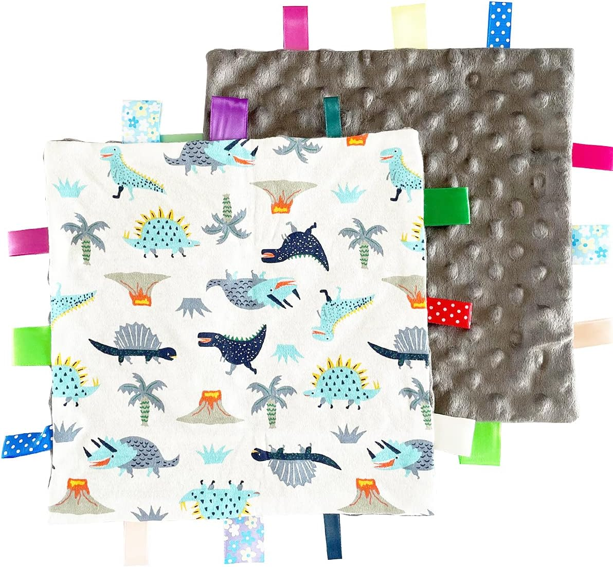 1 PC Red Dinosaur Baby Tag Blanket, Cute Label Blanket, Small Tags Security Blanket for Kids Toddlers Gift(9.84X9.84Inch)