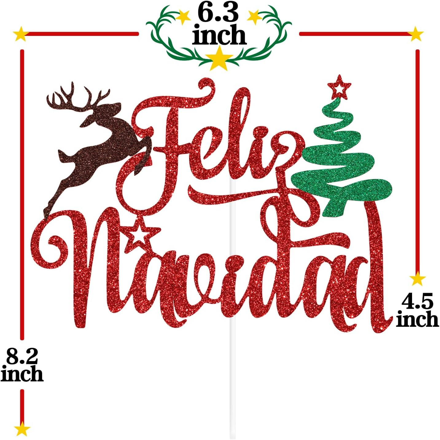 Red Glitter Feliz Navidad Cake Topper, Xmas Santa Christmas New Year Cake D&eacute;cor, Spanish Merry Christmas Themed Holiday Party Decorations Supplies image number 3