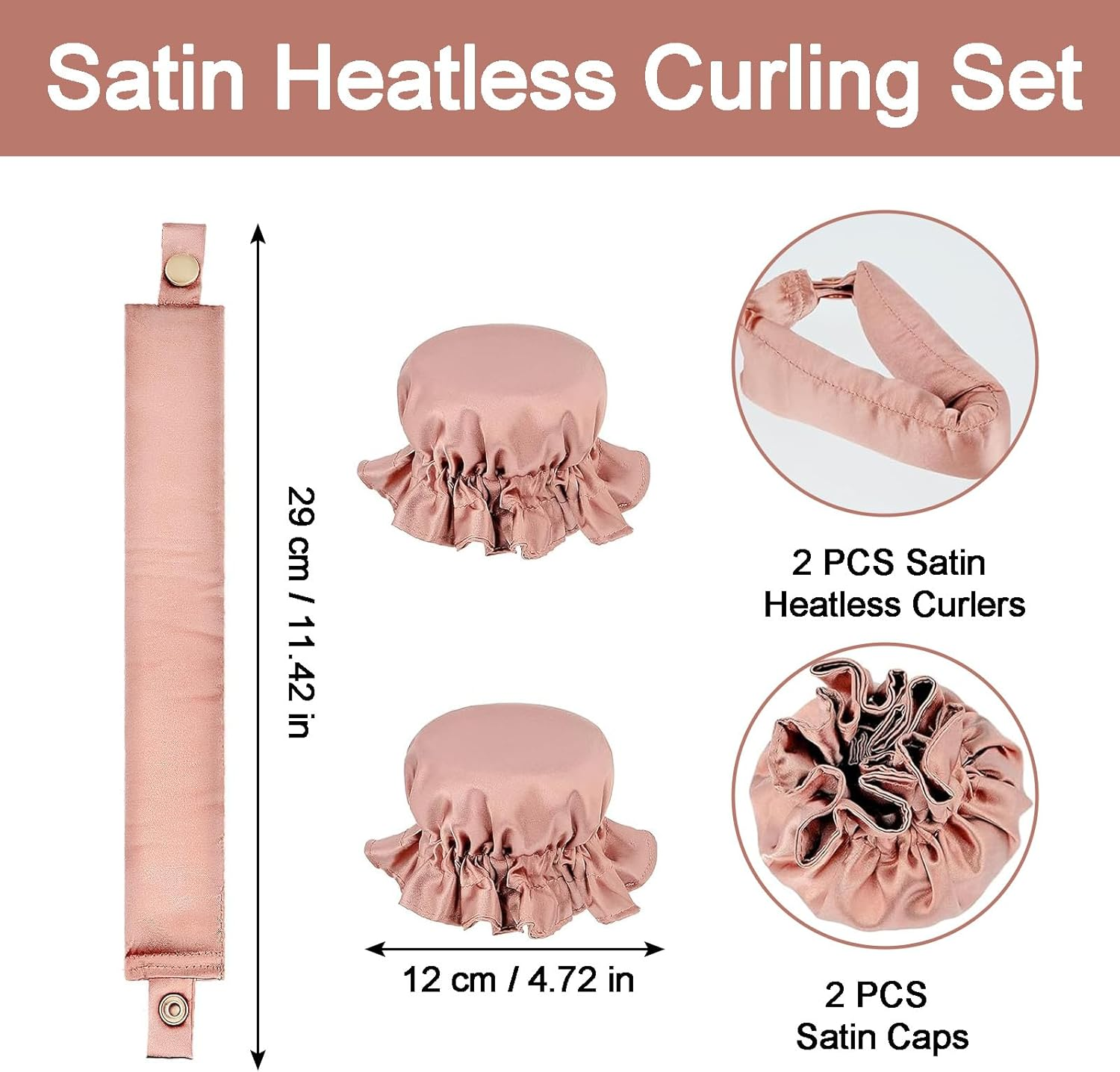 Overnight Hair Rollers, Set of 2, Heatless Curls Set, Non-Slip Sleeping Curling Band Overnight, Heatless Silk Hood Curlers for Short, Medium, Long Hair Girls Overnight Curls (Pink) image number 6