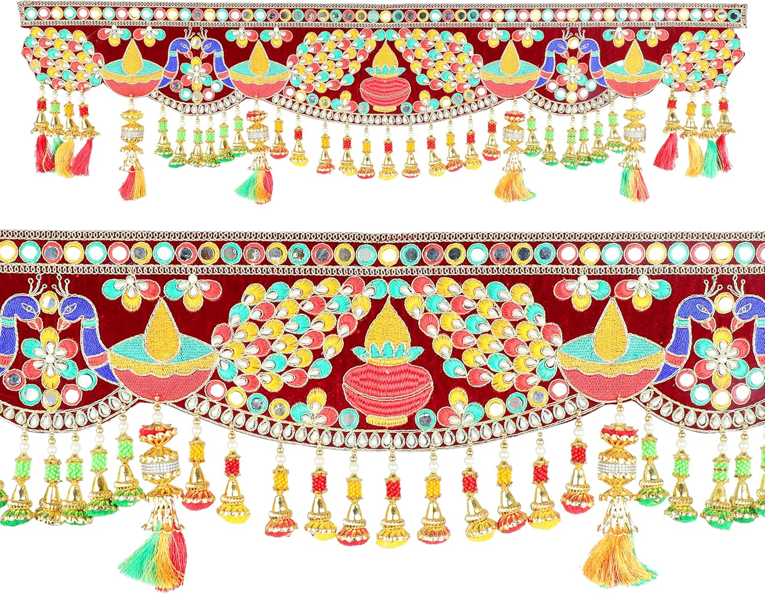 Artificial Door Toran Hanging Is Made of Colourful Thread Tassels with Moti Beads Set Door Hanging Bandanwar for Home Decor Entrance for Indian Traditional New Year Festival Decorations(Size:-36"X10") image number 2