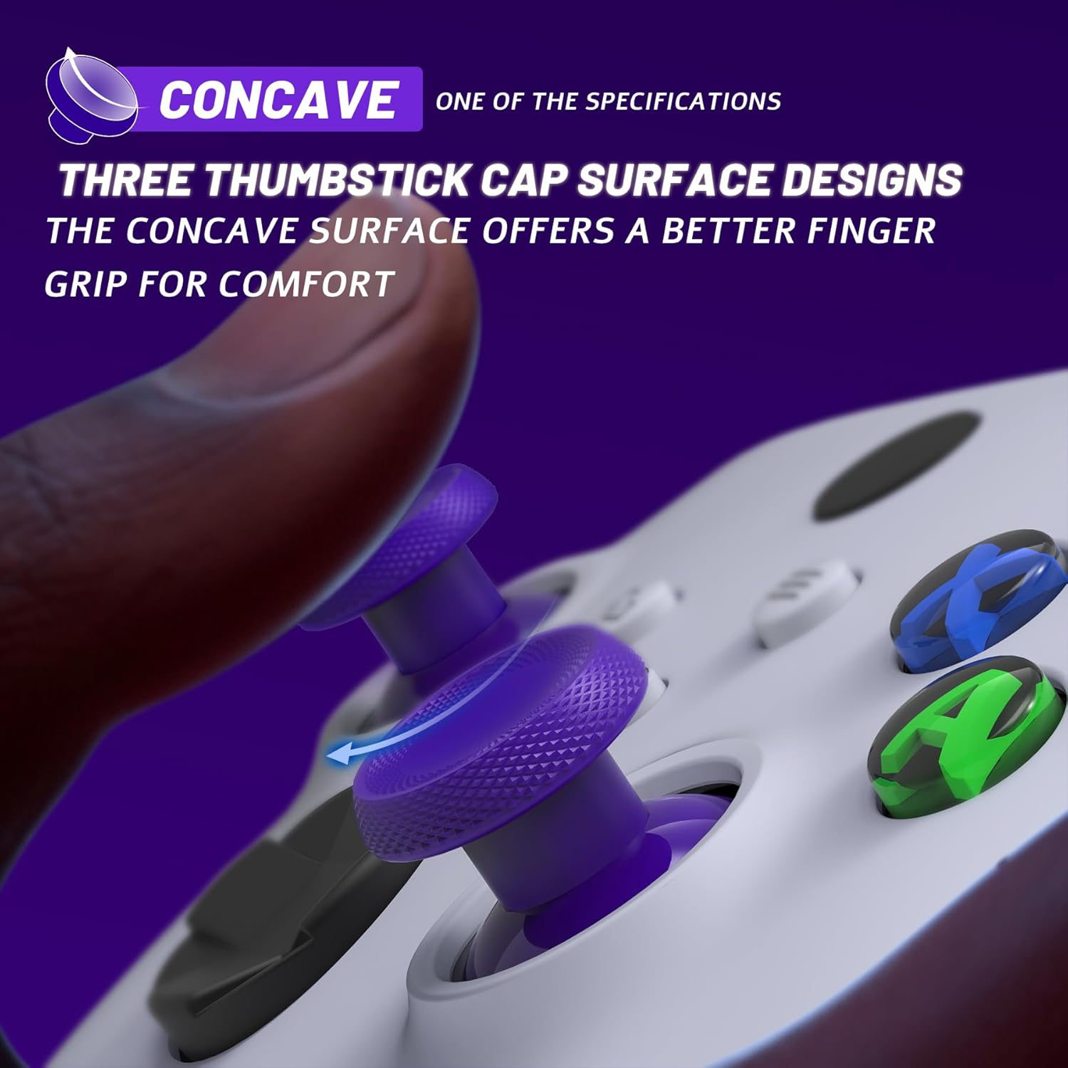 Extremerate Thumbsgear V3 Interchangeable Thumbsticks for Xbox Core Controller, 4 Height Adjustable Convex and Concave Grip Joysticks for Xbox One S/X/Elite, for Nintendo Switch Pro Controller -Purple image number 4