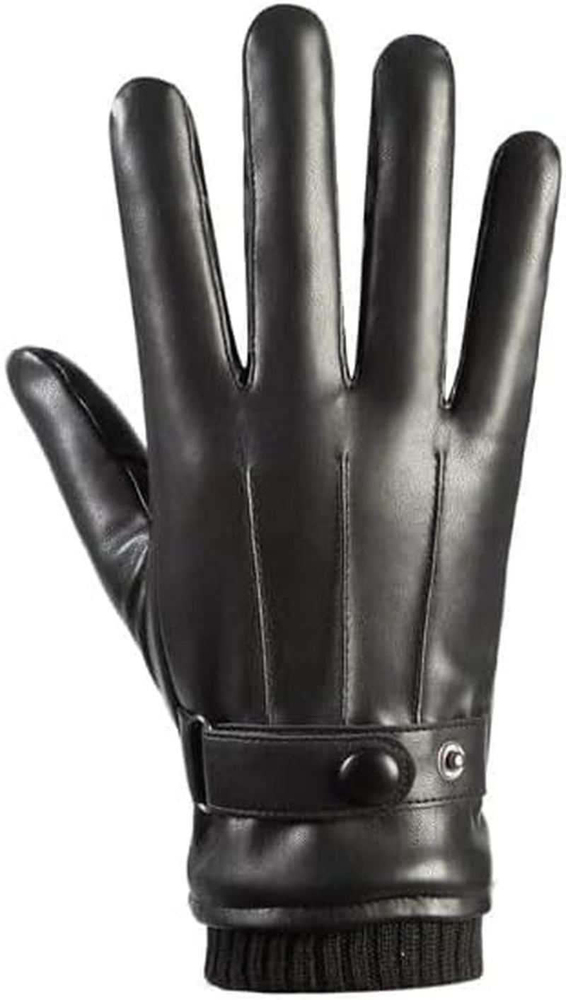Men'S Winter Black Gloves Leather Touchscreen Snap Closure Cycling Glove Outdoor Riding Warm Waterproof Gloves image number 3