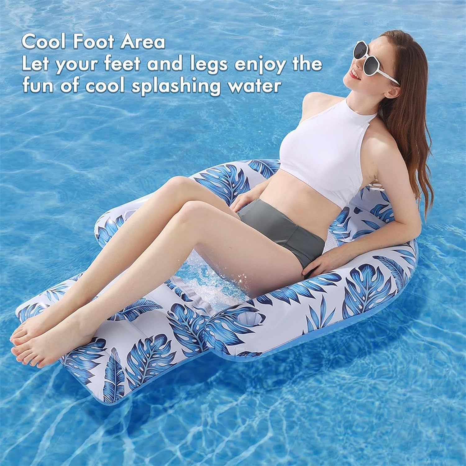 Inflatable Pool Lounger | Tropical Leaves Large Pool Float Chairs with Headrest and Foot Rest,Floating Chair for Swimming Pool, Toy for Adults