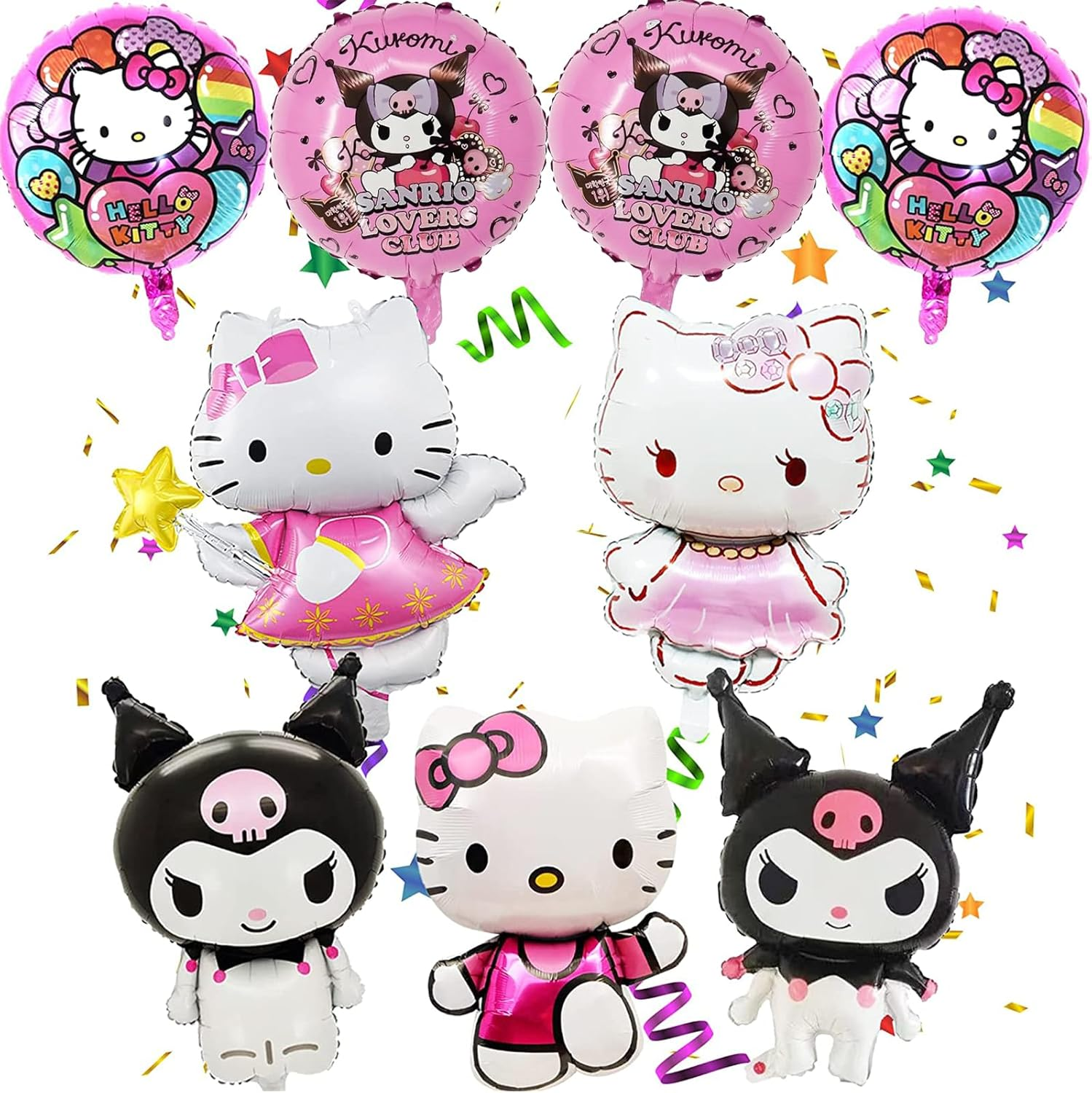 Niumowang Kuromi Hello Kitty Birthday Decoration Foil Balloon Set, 9 Pieces, Pink, Foil Balloon Set, Balloons, Balloon Set, Anime, Birthday, Christmas, Children, Kids image number 1