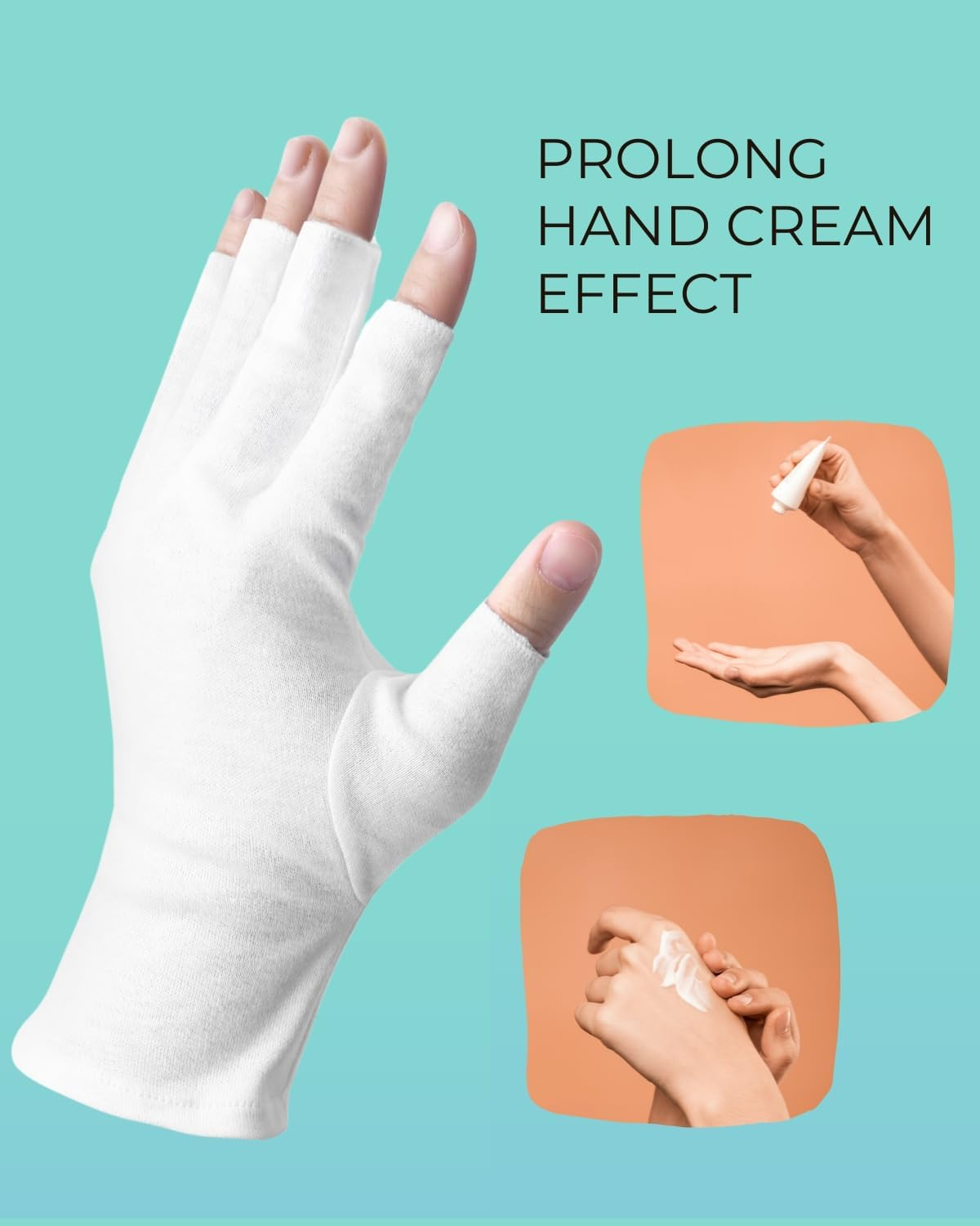 2 Pairs White Cotton Moisturizing Gloves &ndash; Fingerless Design with 5 Open Fingertips per Glove &ndash; 100% Cotton &ndash; Touchscreen-Friendly Night Gloves for Dry Hands image number 3